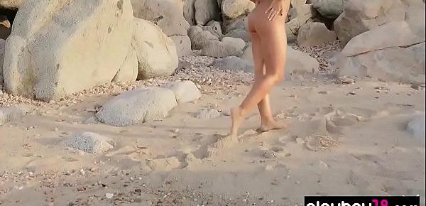  Busty blonde pornstar Tahlia Paris naked on the beach